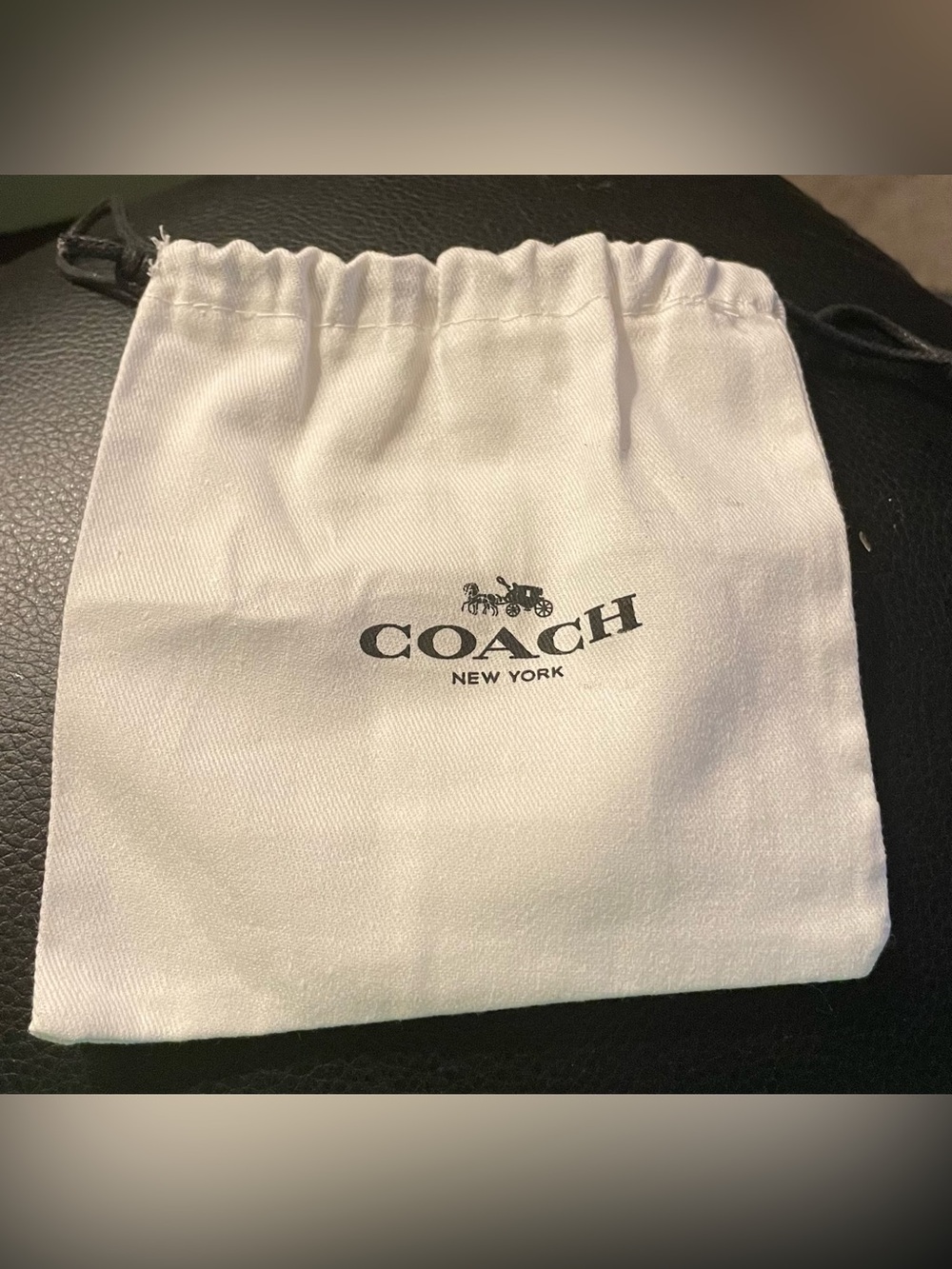 Coach White Logo Drawstring Pouch with Black Cord Small Dust Bag